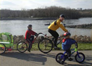 A family on bikes